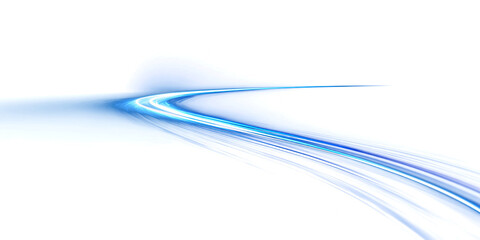 Blue line of light on transparent background. neon light. curve or wavy line. design element.