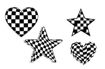 Checkered Hearts Stars Pattern Art