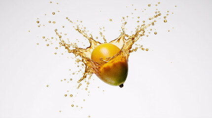 Mango with splash isolated on white background,orange Juice photo retouching