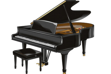 Elegant black piano on a transparent background showcasing refined design and craftsmanship in classical music decor