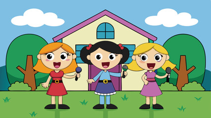 Women Singing Together Near Cozy Home.