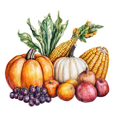 Fall Crops Harvested Softly, watercolor clipart vector, isolated on a white background.
