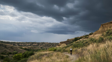 Mountain Biking Under Stormy Skies in Theodore Roosevelt National Park