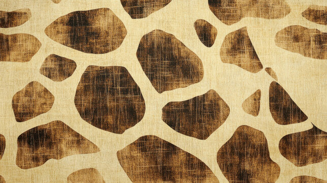 Close-up of a Giraffe Pattern with Unique Irregular Brown Spots on Beige Background