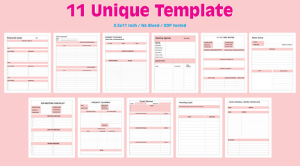 11 Unique Template, KDP interior, Planner, journal, tracker, logbook