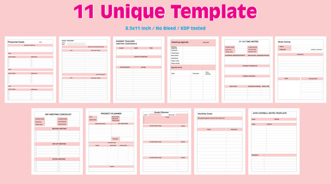 11 Unique Template, KDP interior, Planner, journal, tracker, logbook