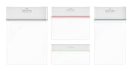 Clear vacuum storage bags with red zip seal for packaging, organizing, and protecting items in retail or home use isolated on white background vector illustration © lembergvector