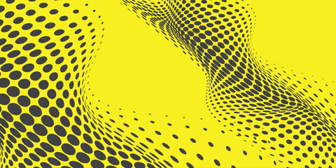 Abstract halftone background with wavy surface made of gray dots on yellow modern dots background modern