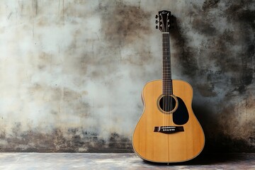 Obraz premium Acoustic Guitar Leaning Against Textured Wall