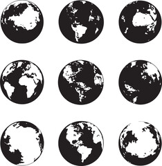 Minimalistic black vector illustrations of Earth in a sleek silhouette design