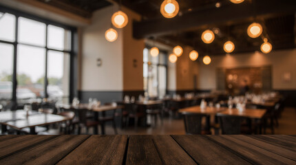 Empty wood table in front of blurred background. Perspective house and window - can be used for display or montage your products.Mock up for display of product.