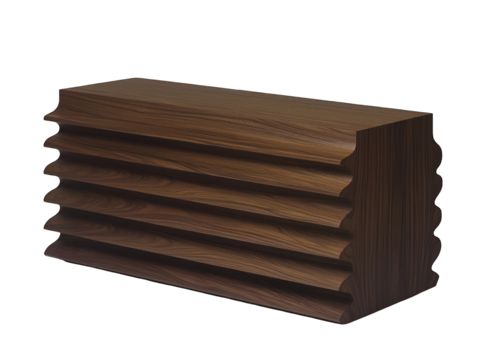 Dark wood console table with ribbed, layered design