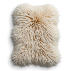 Soft faux fur pillow in irregular shape on white background  