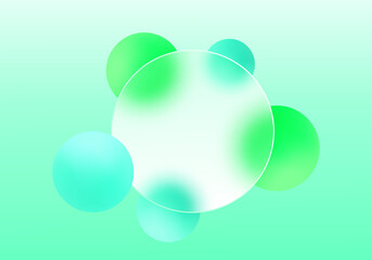 Vibrant green glass morphism background with translucent panel and glowing spheres for modern UI, branding and creative design projects.