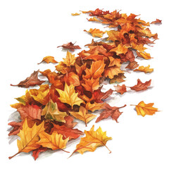 Fallen Leaves Cover Path, watercolor vector, isolated on a white background.