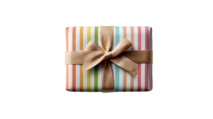 Wrapped Gift of Joy: A vibrantly striped gift box adorned with a delicate bow sits, radiating excitement and the promise of something special within. 