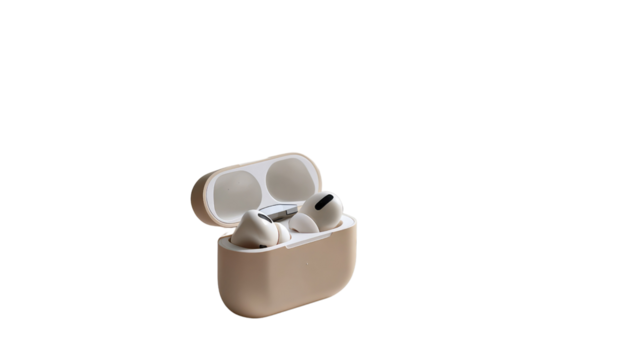 Wireless Audio: Captivating a sleek design, the image depicts a set of wireless earbuds nestled in their charging case, ready for seamless listening.