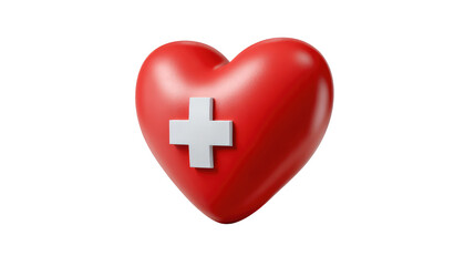 Healthy Heart: A visually striking, 3D-rendered heart, adorned with a plus sign, symbolizes health, care, and medical support, perfect for wellness and healthcare-themed visuals.