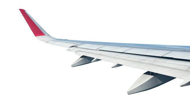 Aviation and travel airplane wing or view of the plane wing from the window of passenger seat. Airplane wing isolated on transparent background. PNG Format - Powered by Adobe