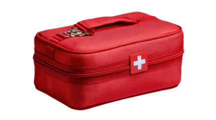 Emergency Aid Kit: A first aid kit, rendered in vibrant red, signifies readiness and preparedness, embodying the essence of health and safety.
