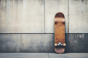 Skateboard Leaning Against Concrete Wall, Urban Lifestyle