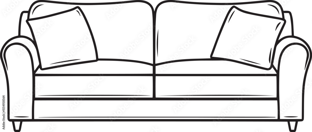 Poster clean and simple black vector linear outline of a sofa.