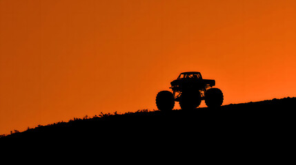 Fototapeta premium Monster Truck Silhouette at Sunset on a Hill