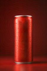  Chilled Crimson Energy Drink Can with Metallic Rim and Condensation Droplets on Pristine Surface