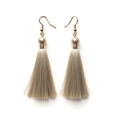 Tassel earrings with silky thread drops and metallic hooks isolated  