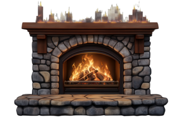 Modern classic stone fireplace with flickering flames creating a warm ambiance in a cozy living space for a perfect evening setting