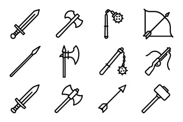 Naklejka premium Medieval and ancient weapons icons collection, vector illustration