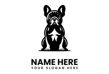A stylized black and white illustration of a French Bulldog sitting upright.