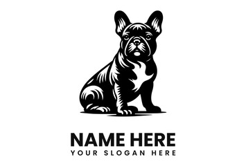 A stylized black and white illustration of a French Bulldog sitting.