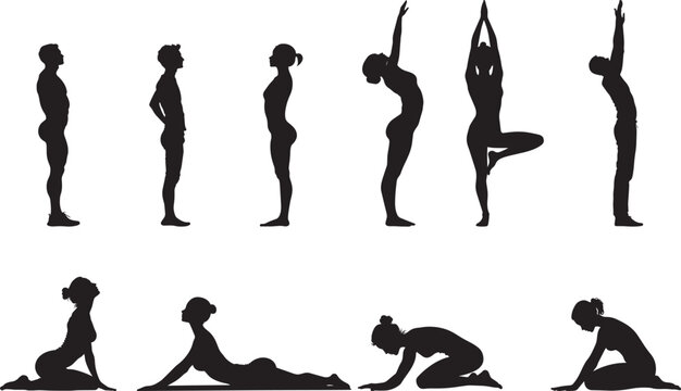 Collection of A person standing yoga pose vector illustration silhouette 
