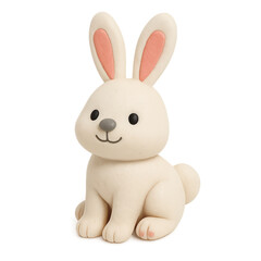 Adorable cream-colored bunny rabbit figurine, sitting,  pastel pink inner ears, simple design.