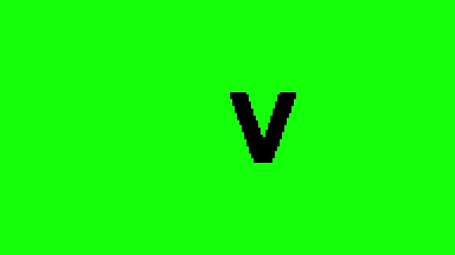 Abstract Video of LOVE Pixel Art Animation with Falling V Letter on a vibrant neon green backdrop. Valentine&rsquo;s Day content, retro game-inspired romance themes, creative digital cards and pixel art