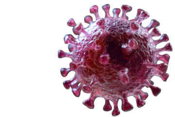Virus cell isolated on transparent background showcasing intricate structure and detail, highlighting spikes and surface characteristics under close examination