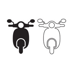 front view scooter icon in solid black and outlined style, vector silhouette isolated on white background for transportation design