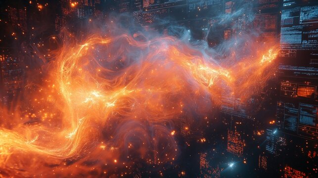 Abstract glowing energy flow representing pyrolysis in digital data environment.