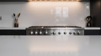 Blurred kitchen interior and napkin and desk space
