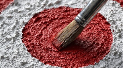 Brush painting red circle on textured white surface