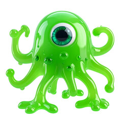 Naklejka premium One-Eyed Green Slime Monster with Glossy Skin and Tentacle Arms, isolated on a transparent background