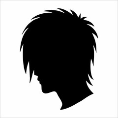 silhouette profile of emo teenager with shaggy hair