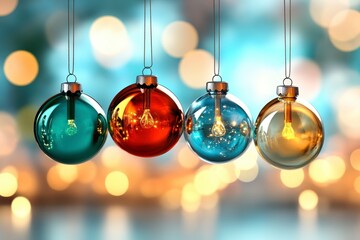 Obraz premium Translucent Glass Christmas Ornaments with Bokeh Lights