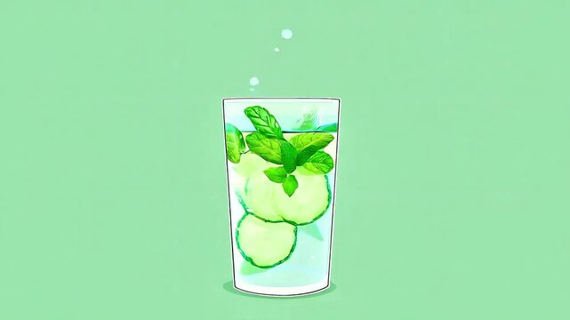 Vector Animation Fresh Mint Cucumber Water Pastel Minimal Style Healthy Drink Loop 4K