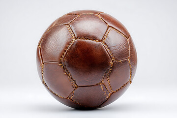 Vintage Brown Leather Soccer Ball on Isolated White Background