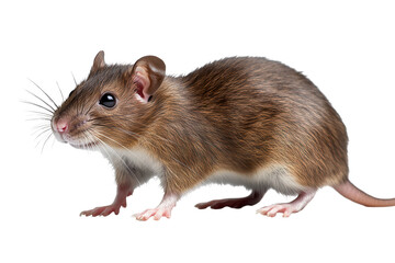 Brown rat standing on a transparent background showcasing its detailed fur texture and posture in an urban setting with natural curiosity