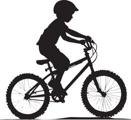 Obraz premium Silhouette of a Child Riding a Bicycle Full-length black vector illustration of a kid gripping the handlebars, legs in motion.