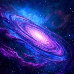 Vibrant Cosmic Galaxy with Swirling Purple and Blue Nebula in Deep Space