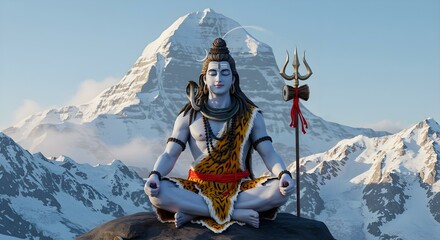 Serene Meditation Lord Shiva in the Himalayas, Spiritual Peace and Mountain Majesty